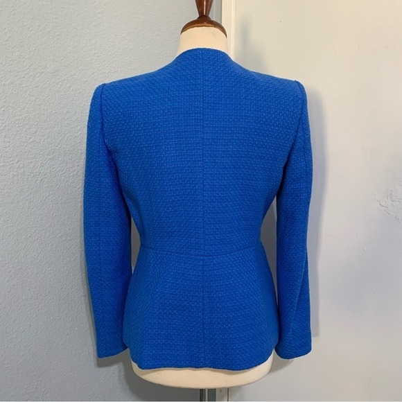Zara Women Blue High Neck Double Breasted Textured Tailored Cotton Blazer Size M - Picture 11 of 17